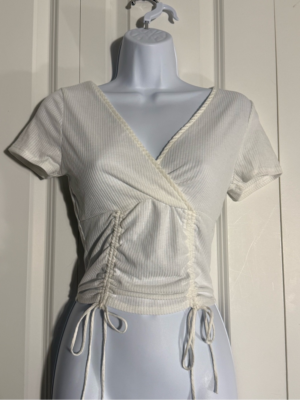 Fashion Nova Cream Ruched Wrap Crop Top